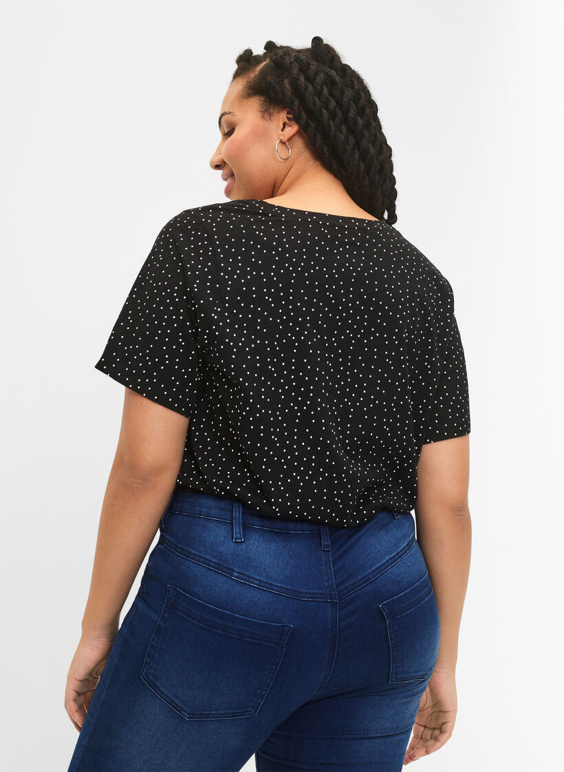 T-shirt i ekologisk bomull med prickar	, Svart, Model image number 2