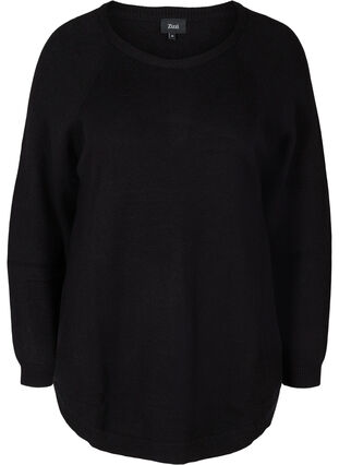 Långärmad stickad tröja med ribbade detaljer, Black, Packshot image number 0