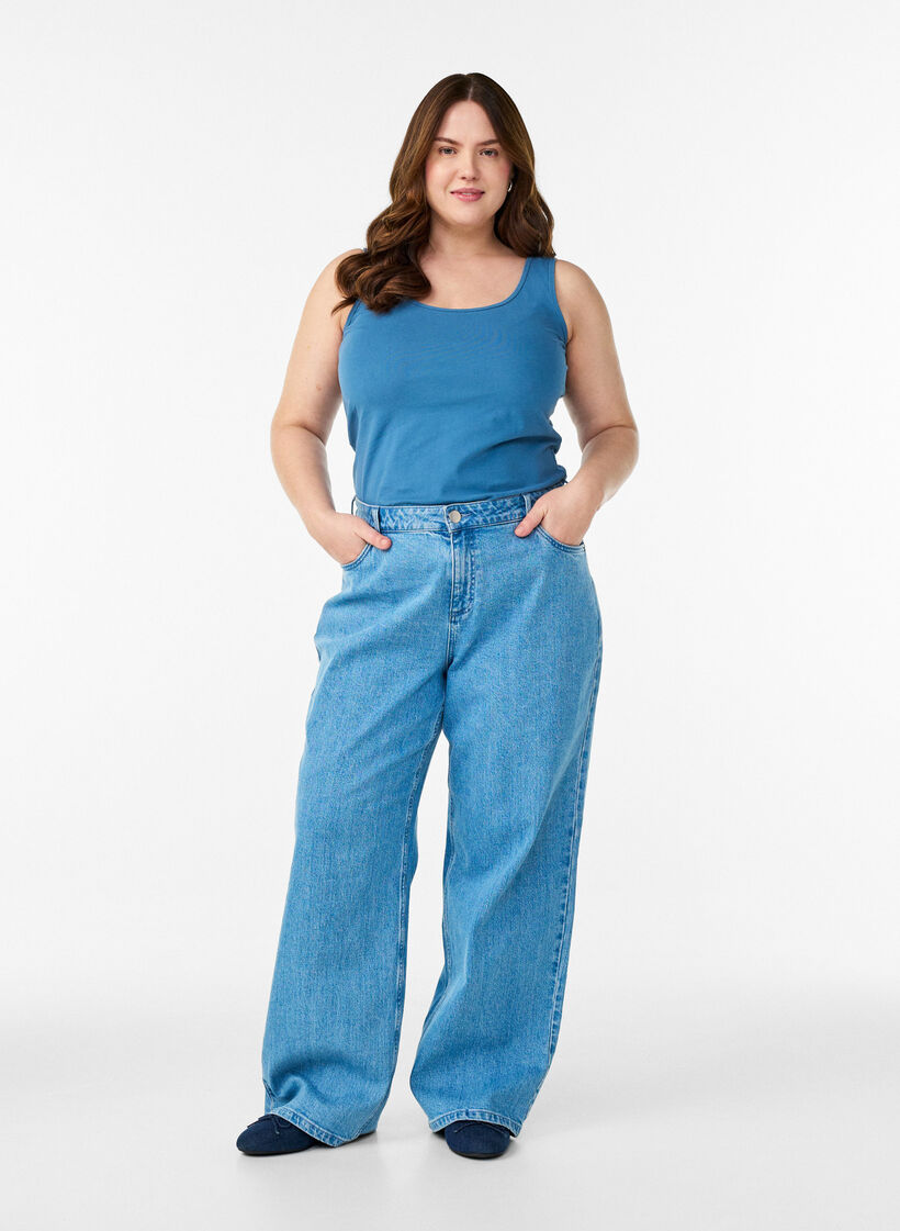 Solid f&auml;rg bas topp i bomull, Bl&aring;, Model image number 1