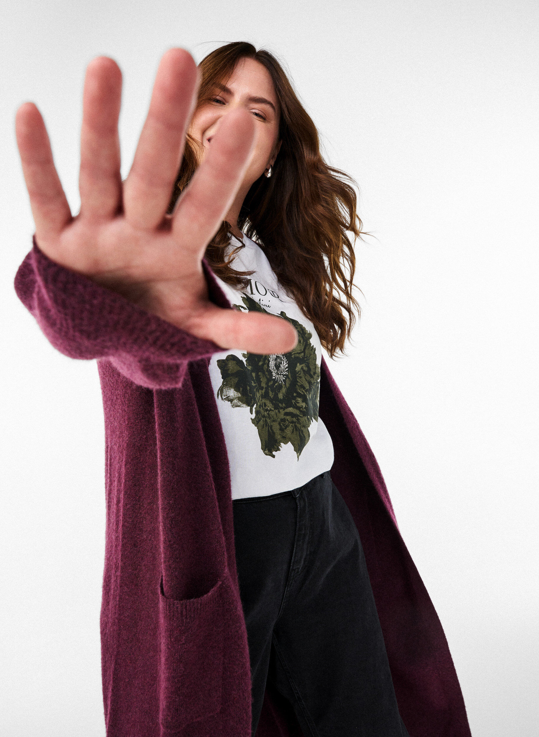 Zizzi L&aring;ng stickad kofta med fickor, R&ouml;d, Image image number 0