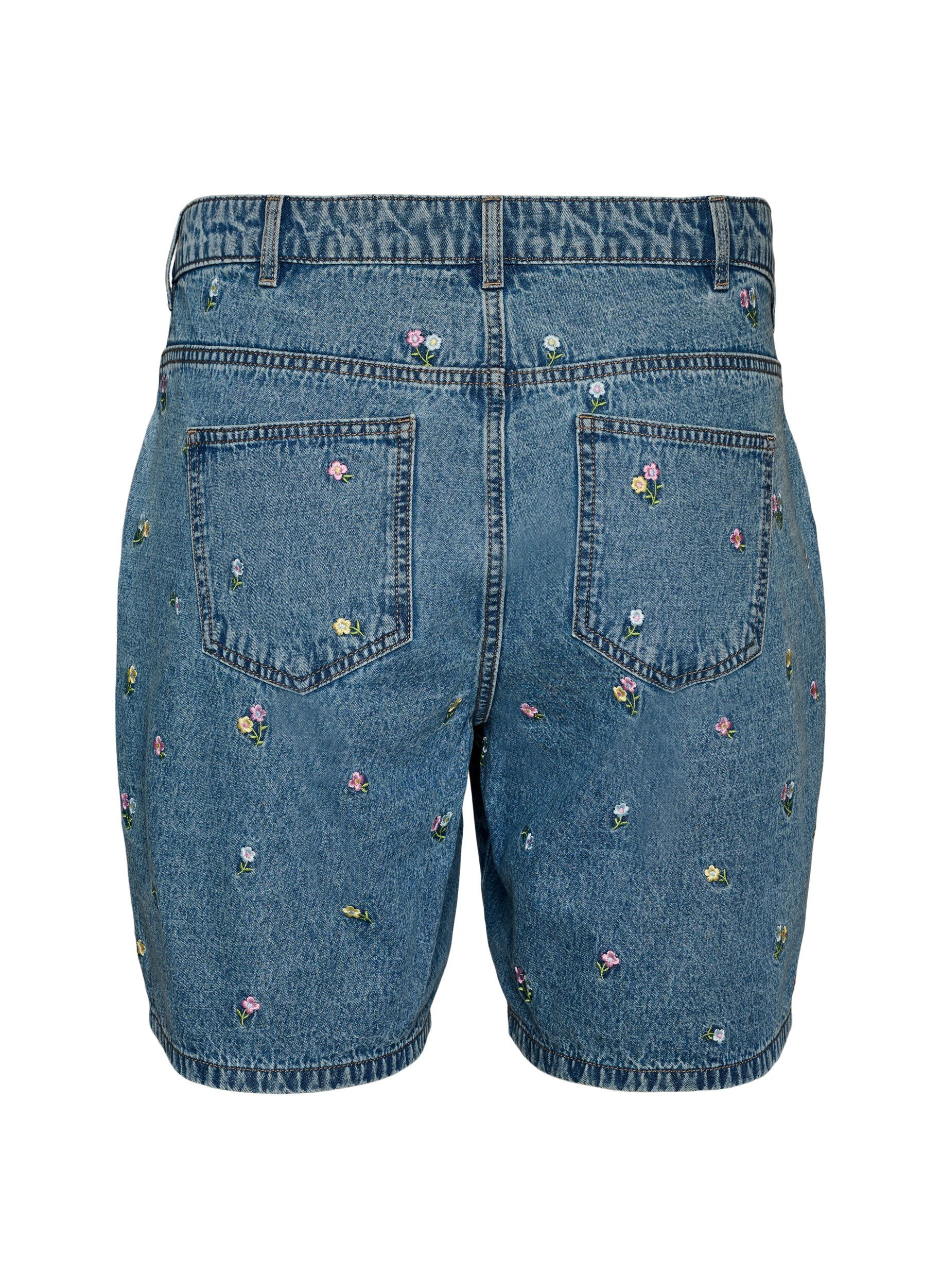 Zizzi Jeansshorts med broderade blommor, Bl&aring;, Packshot image number 1