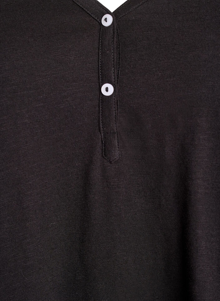 L&aring;ng&auml;rmad t-shirt med v-ringning och knappar, Svart, Packshot image number 2