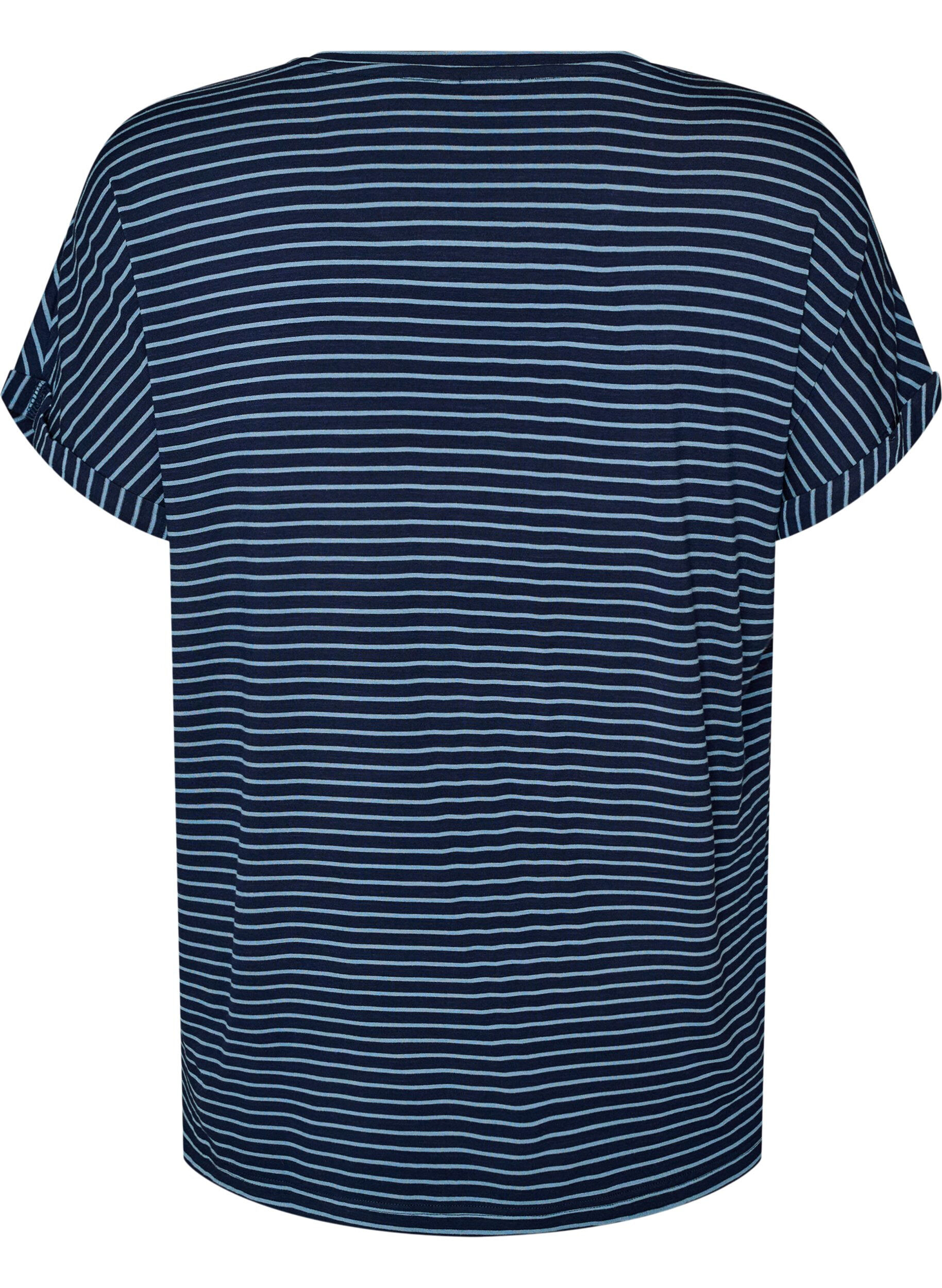 ZizziRandig t-shirt i viskos med rund halsringning, Bl&aring;, Packshot image number 1