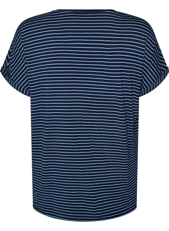 Randig t-shirt i viskos med rund halsringning, Bl&aring;, Packshot image number 1