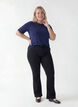 Kort&auml;rmad v&auml;vd blus med rund hals, Bl&aring;, Model image number 1