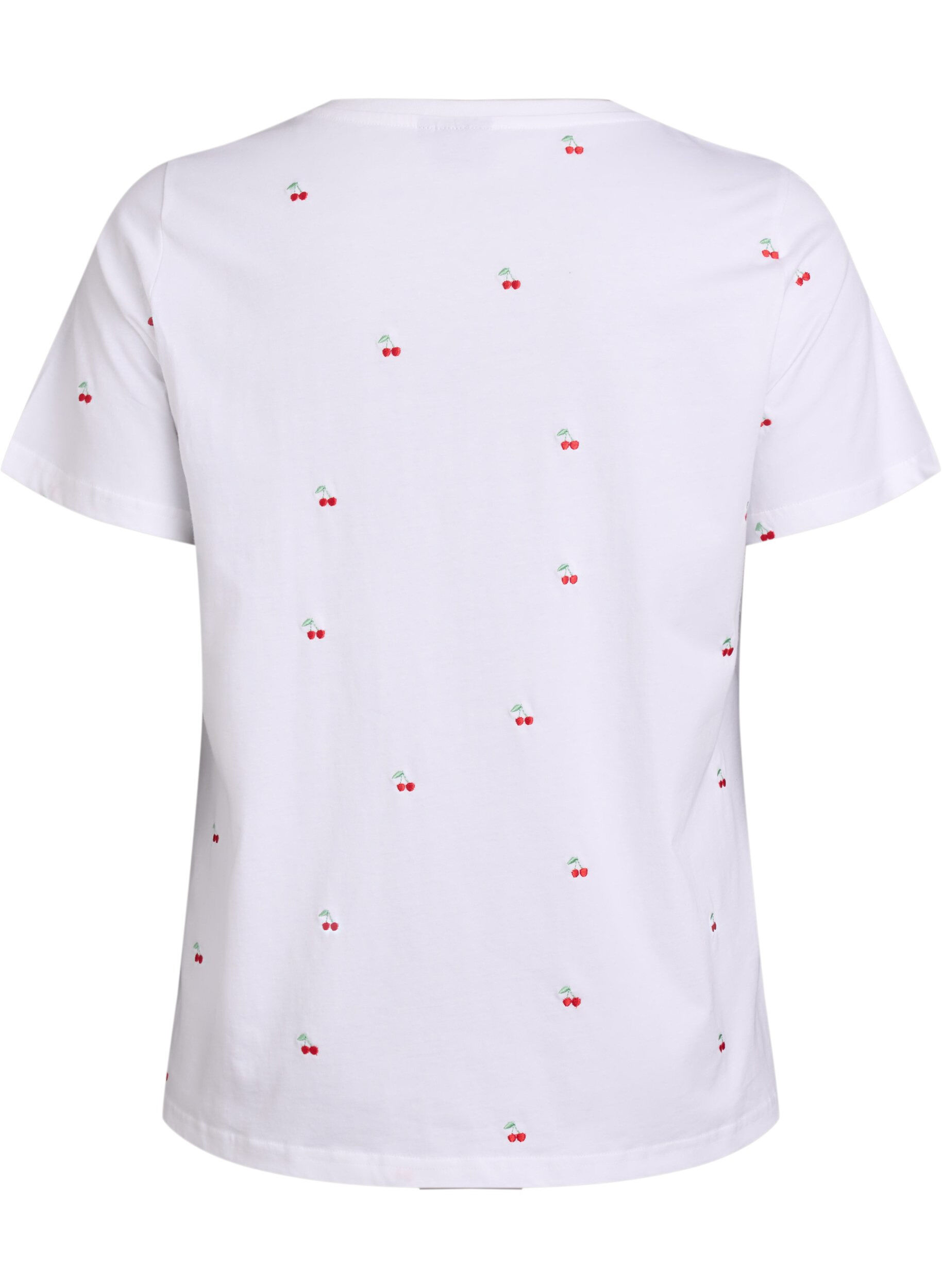 Zizzi T-shirt i ekologisk bomull med broderade motiv, Vit, Packshot image number 1