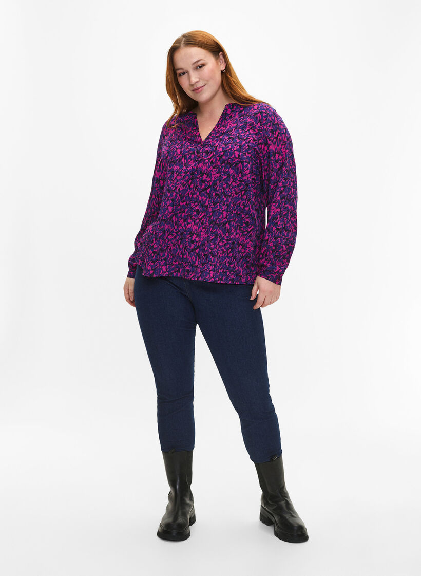 FLASH - Långärmad blus med tryck, Pink Blue AOP, Model image number 2