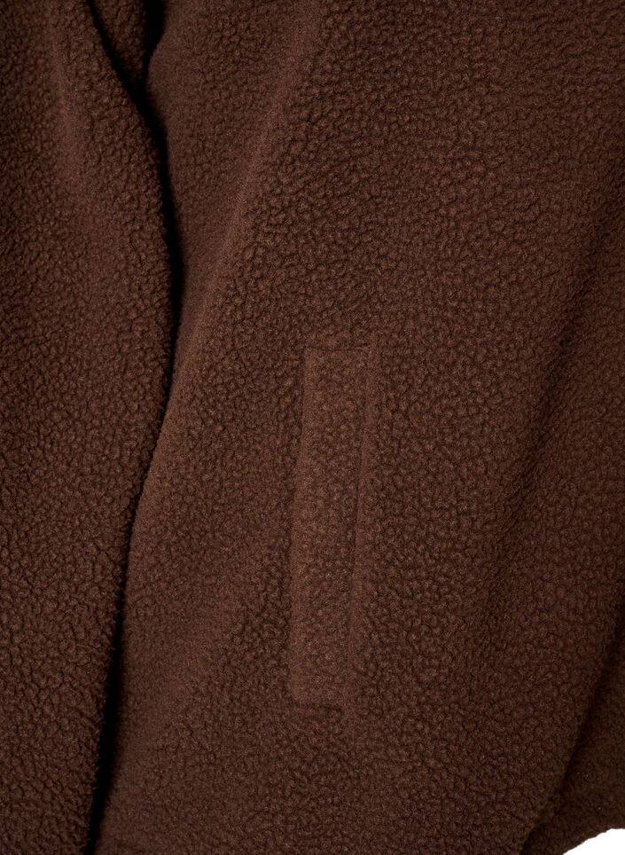 Jacka i teddy med kant i broderie anglaise och h&ouml;g krage, Brun, Packshot image number 3
