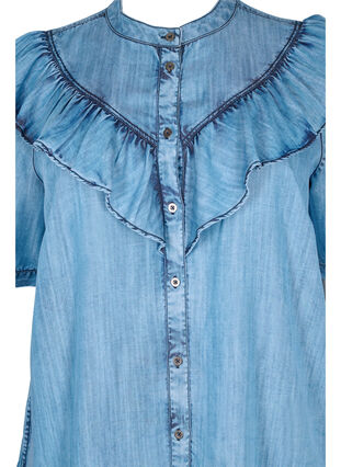 Kortärmad jeansklänning med volanger, Blue denim, Packshot image number 2