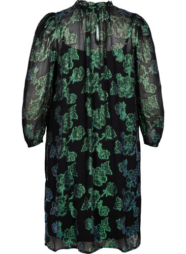 Blommig klänning i viskos med lurex, Black w. Green Lurex, Packshot image number 1