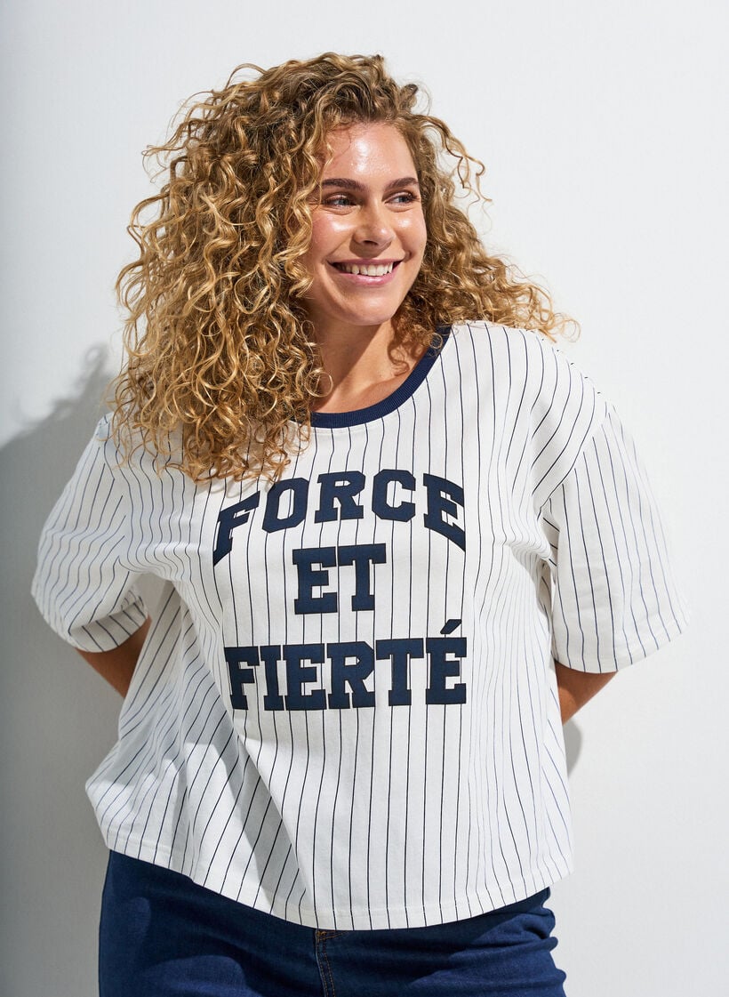 Boxig t-shirt med r&auml;nder och statement-tryck, Vit, Image image number 0