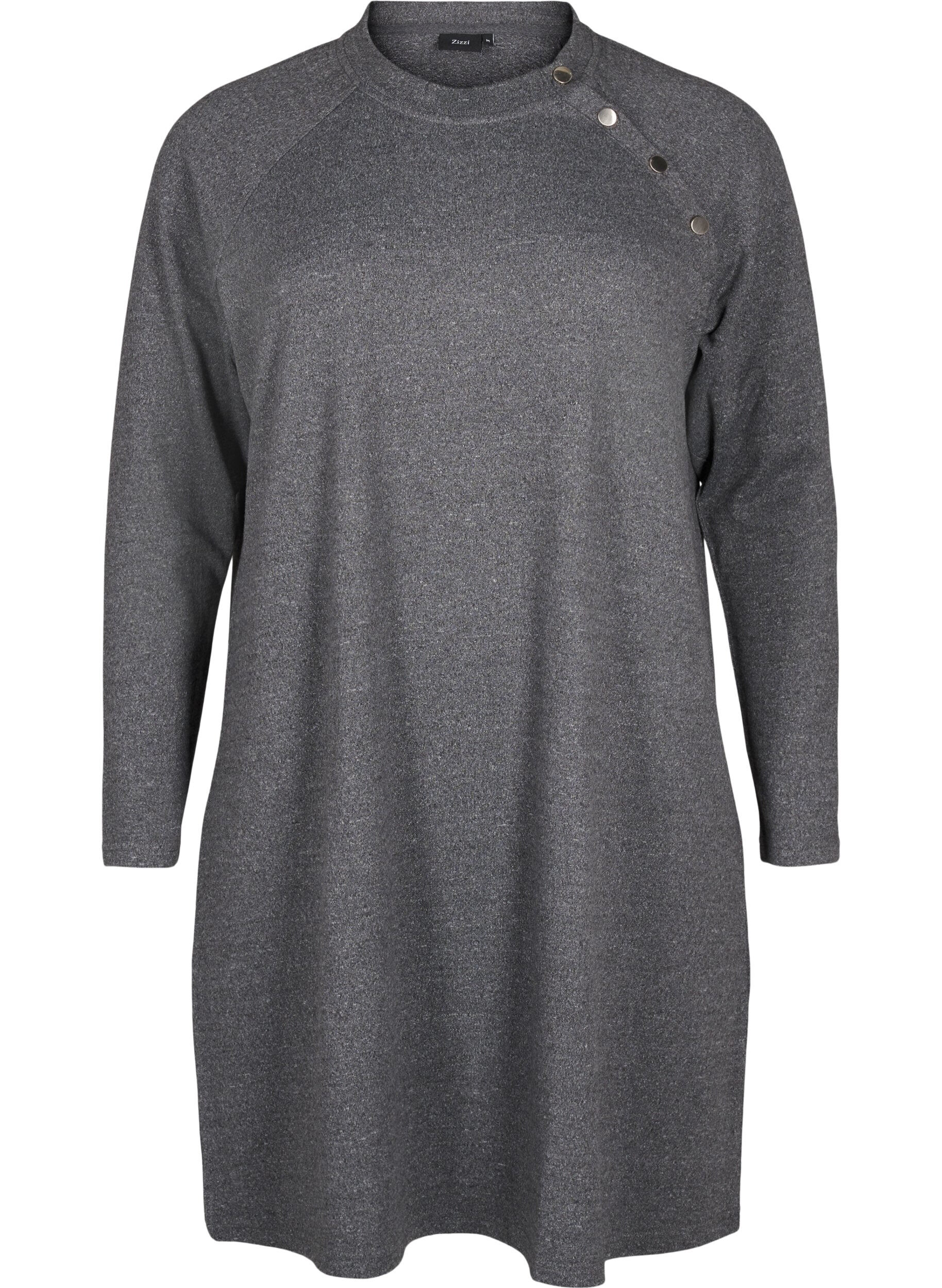 Zizzi Jerseykl&auml;nning med knappar, Dark Grey Melange, Packshot image number 0