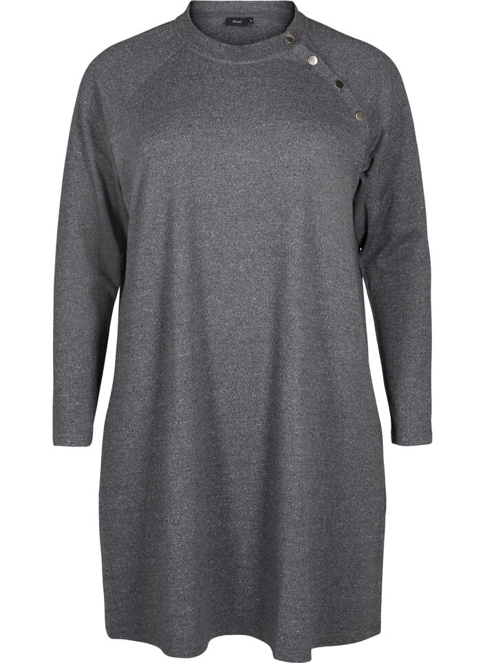 Jerseyklänning med knappar, Dark Grey Melange, Packshot image number 0
