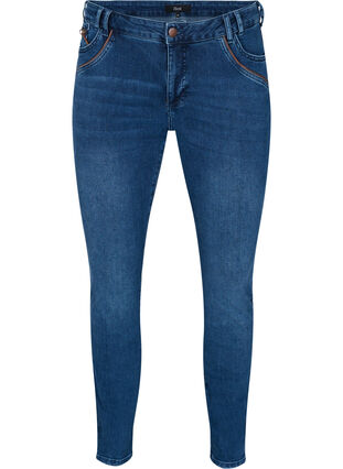 Sanna jeans i extra slim fit och normal midjehöjd, Blue denim, Packshot image number 0