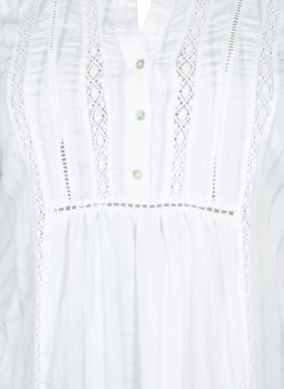Randig klänning i viskos med spetsdetaljer, Bright White, Packshot image number 2