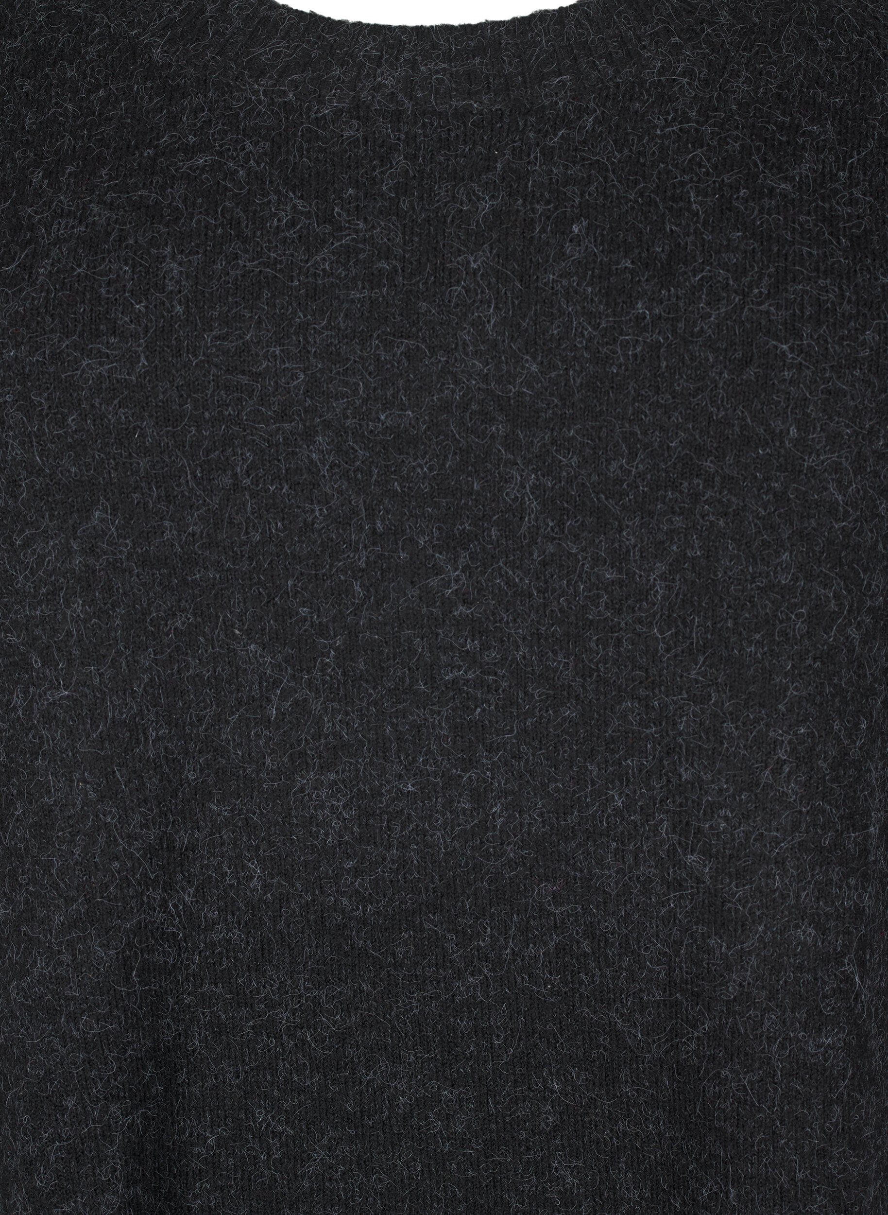 Zizzi Stickad blus med p&auml;rldetaljer, Dark Grey Melange, Packshot image number 2