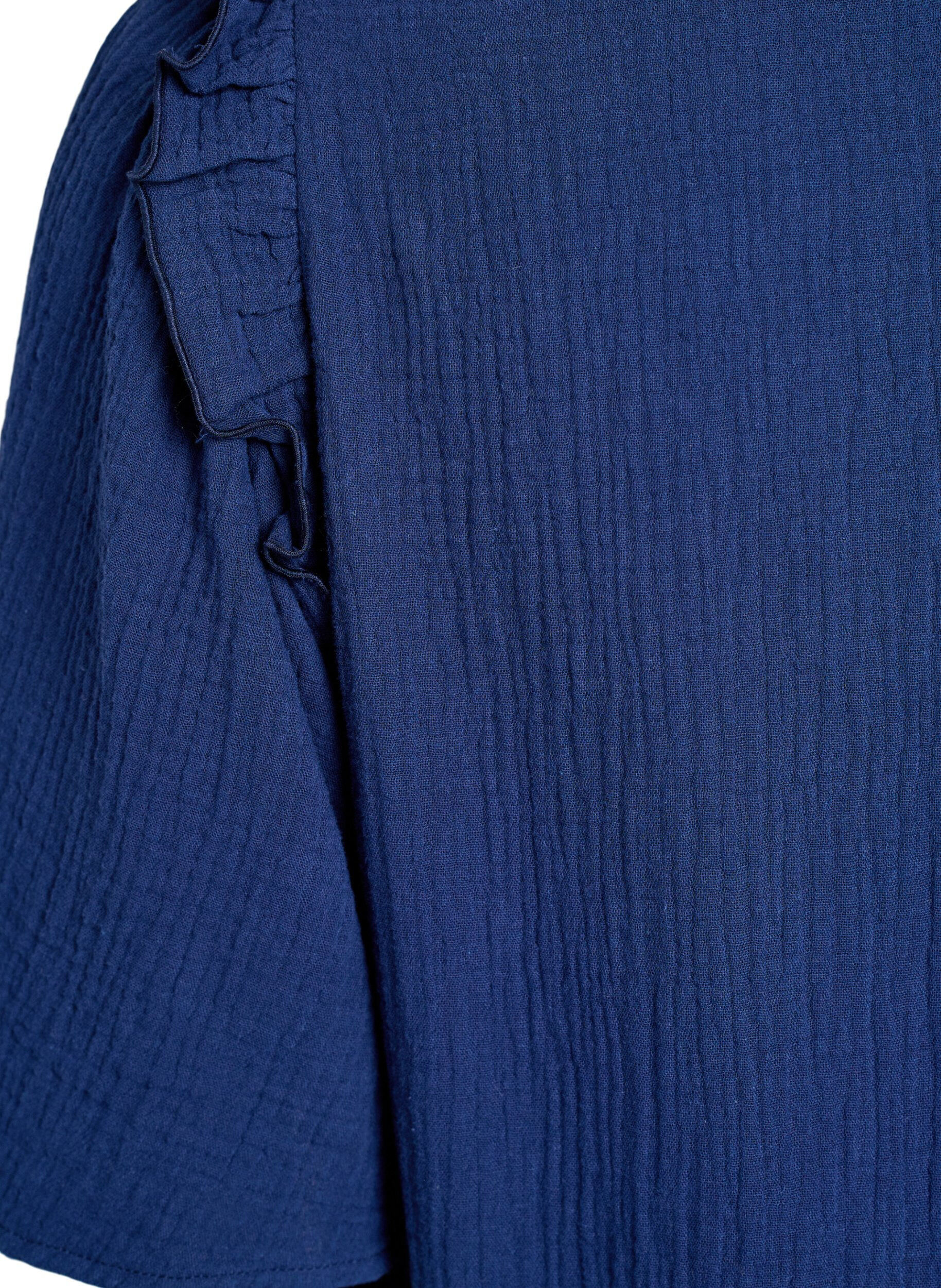 ZizziBlus i bomullsmuslin med broderie anglaise och 1/2-&auml;rm, Bl&aring;, Packshot image number 3
