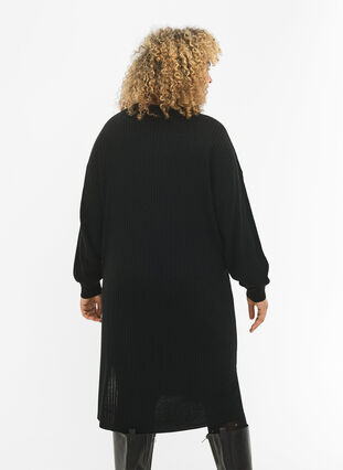 Överdimensionerad stickad klänning med slits, Black, Model image number 1