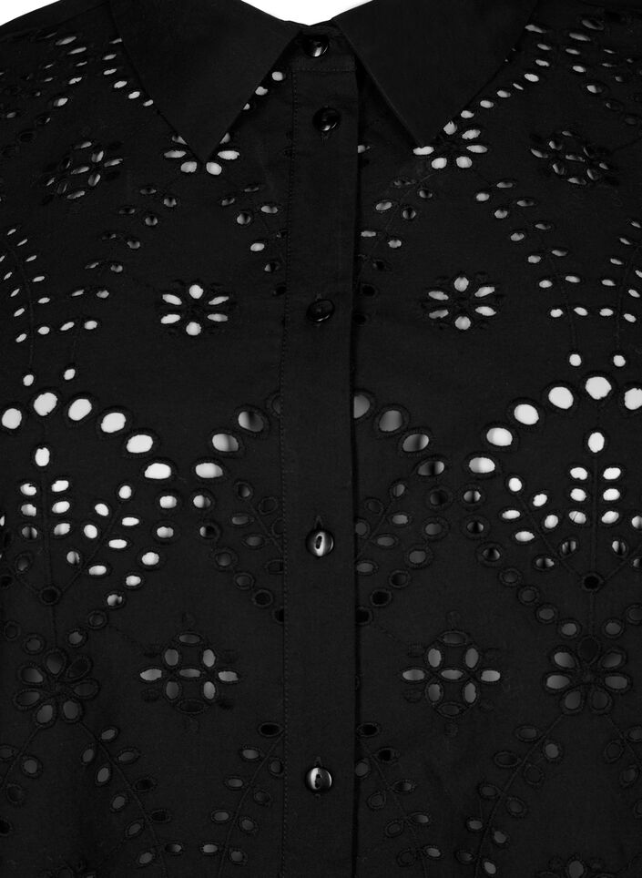 Bomullsskjorta med broderi anglaise, Black, Packshot image number 2