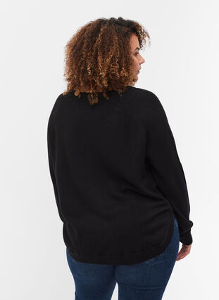 Långärmad stickad tröja med ribbade detaljer, Black, Model image number 1