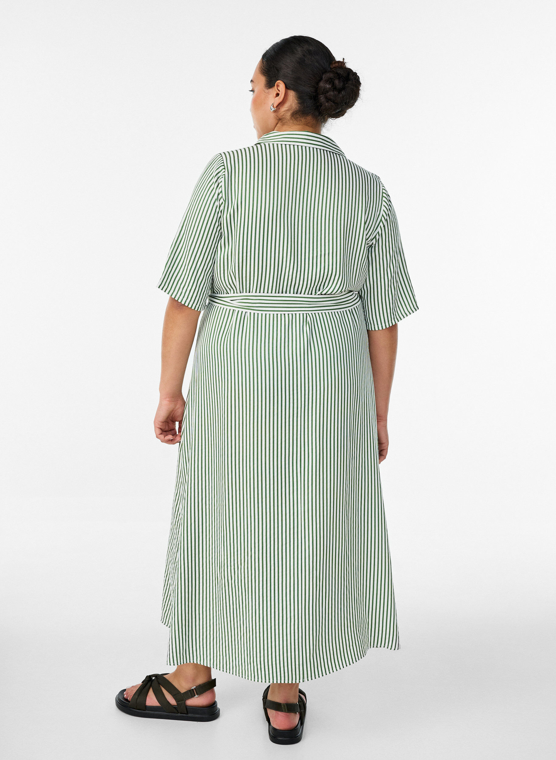 ZizziAnkell&aring;ng skjortkl&auml;nning med knytsk&auml;rp och r&auml;nder, Gr&ouml;n, Model image number 1