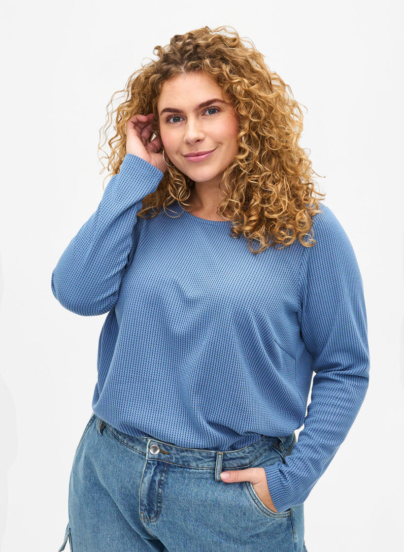 A-linjeformad blus med textur, Quiet Harbor, Model image number 0