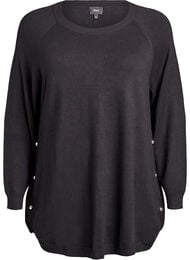 Stickad blus med knappar i sidan, Svart