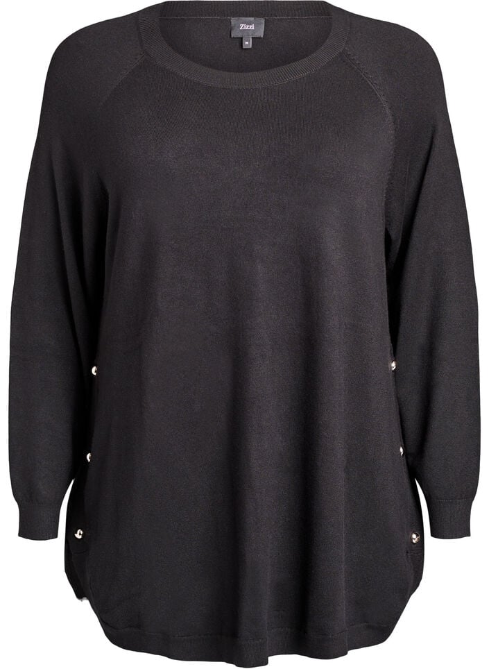 Stickad blus med knappar i sidan, Svart, Packshot image number 0
