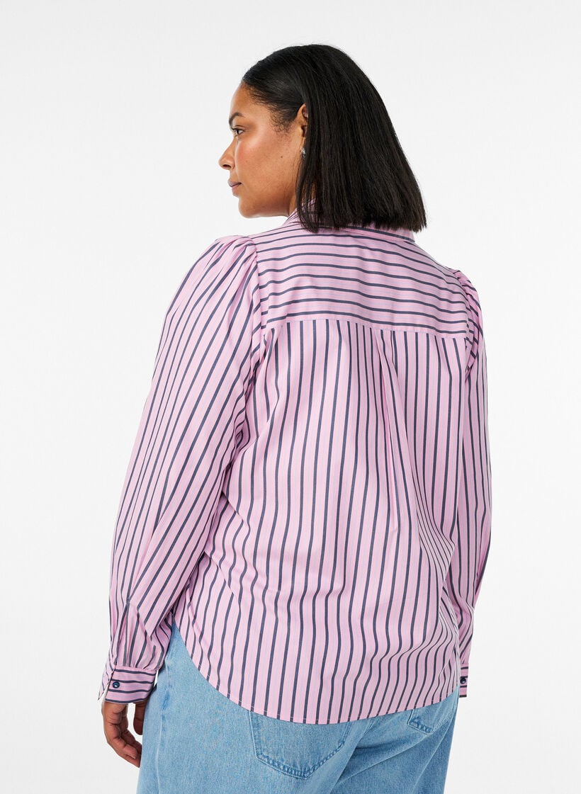 Randig skjorta med klassisk krage och l&aring;nga &auml;rmar, Rosa, Model image number 2