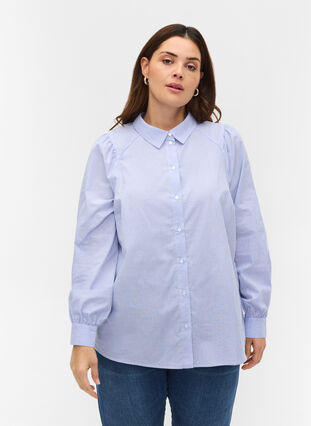Randig skjorta i bomull, White/Blue stripe, Model image number 0