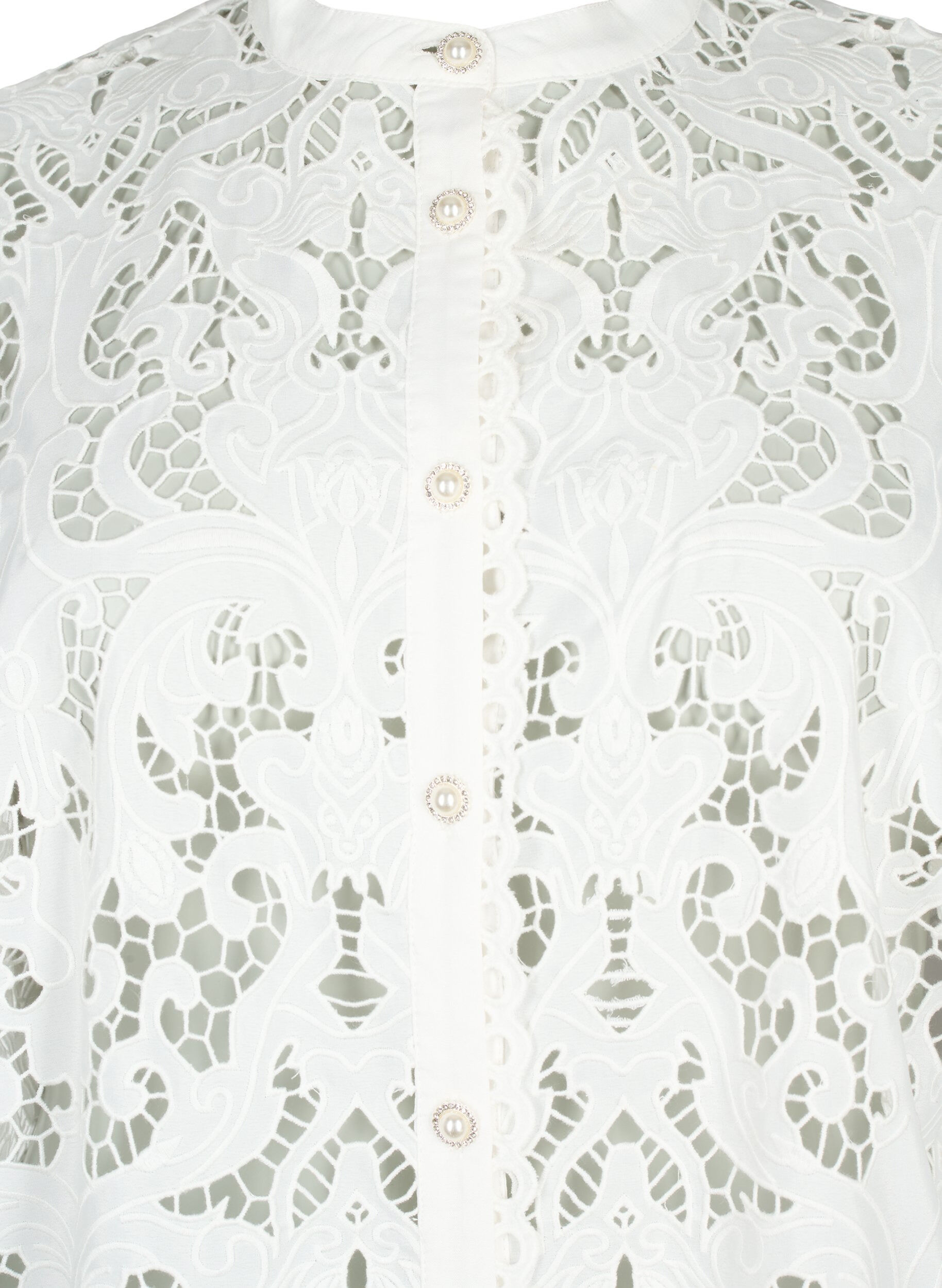 Zizzi L&aring;ng&auml;rmad skjortblus med spets, White, Packshot image number 2