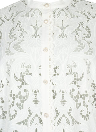 Långärmad skjortblus med spets, White, Packshot image number 2