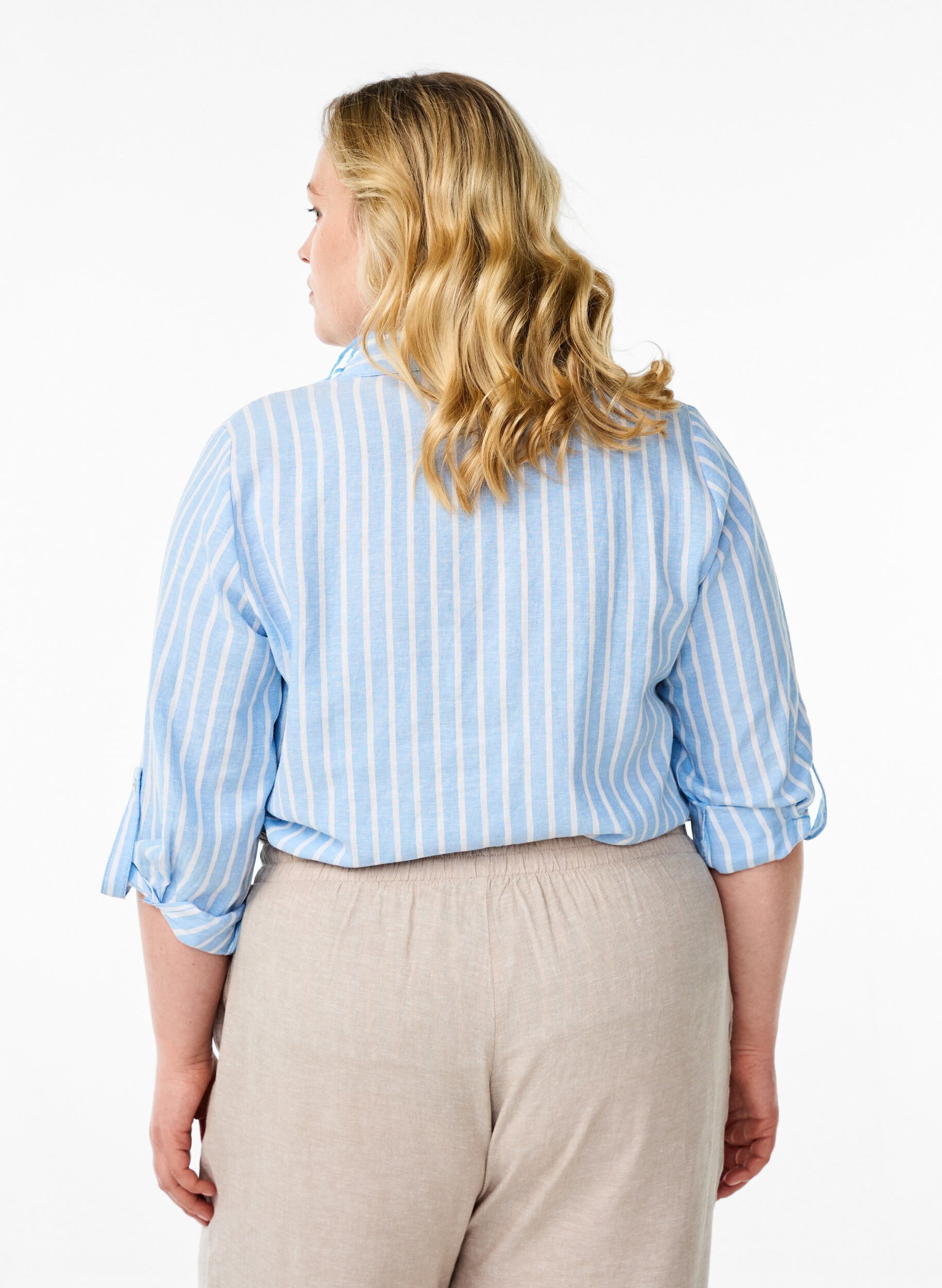 ZizziSkjorta i linne och viskos med 3/4-&auml;rmar, Bl&aring;, Model image number 2