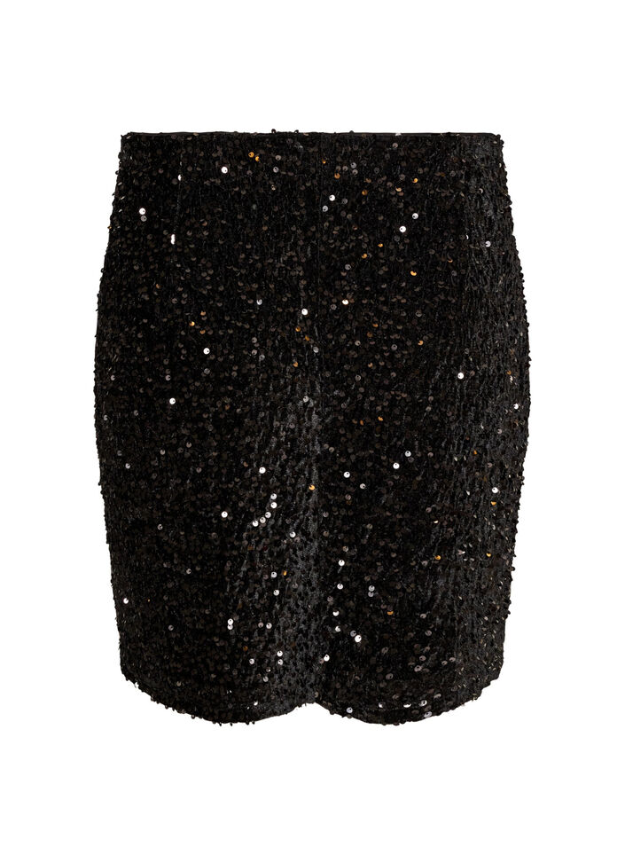 Kort kjol med paljetter, Svart, Packshot image number 1