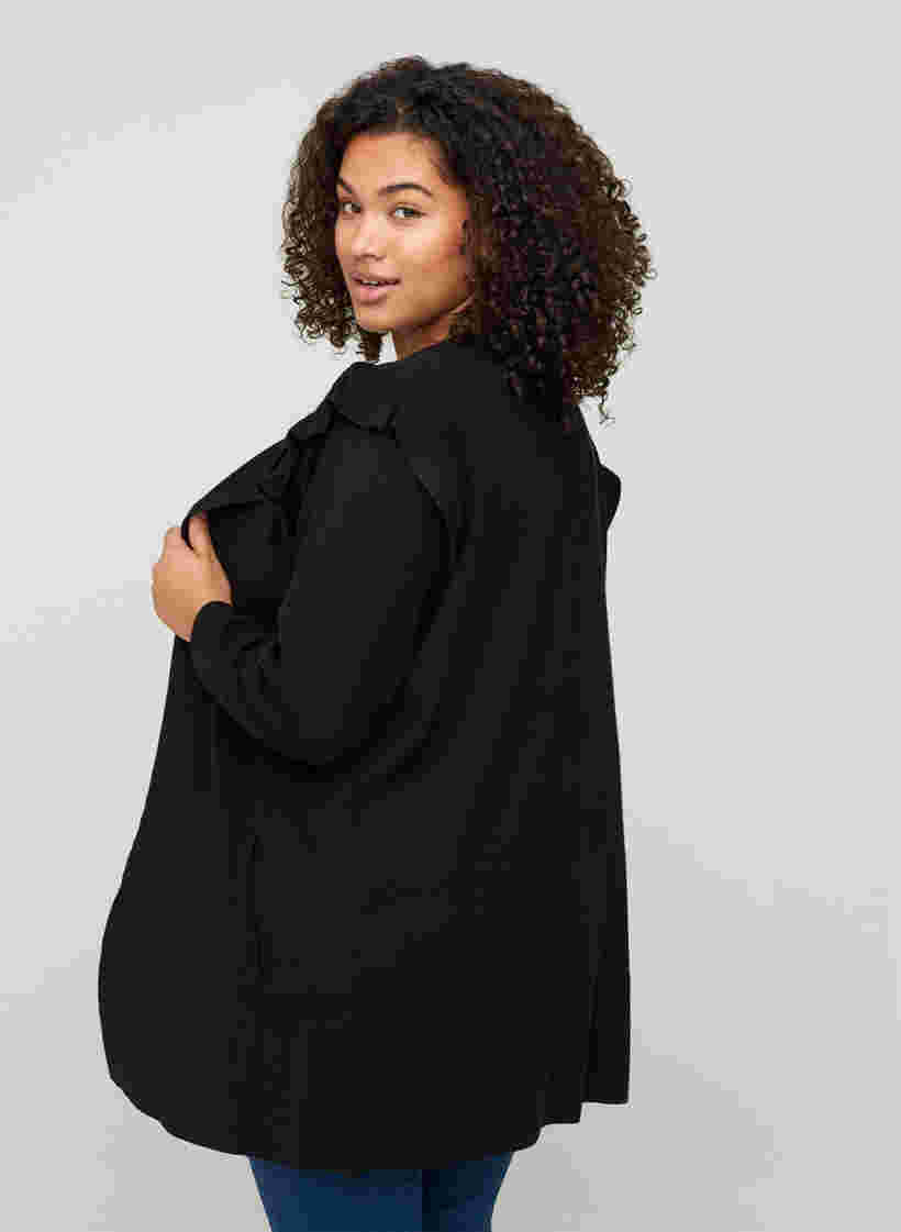 Stickad cardigan med volanger och fickor, Black, Model image number 1