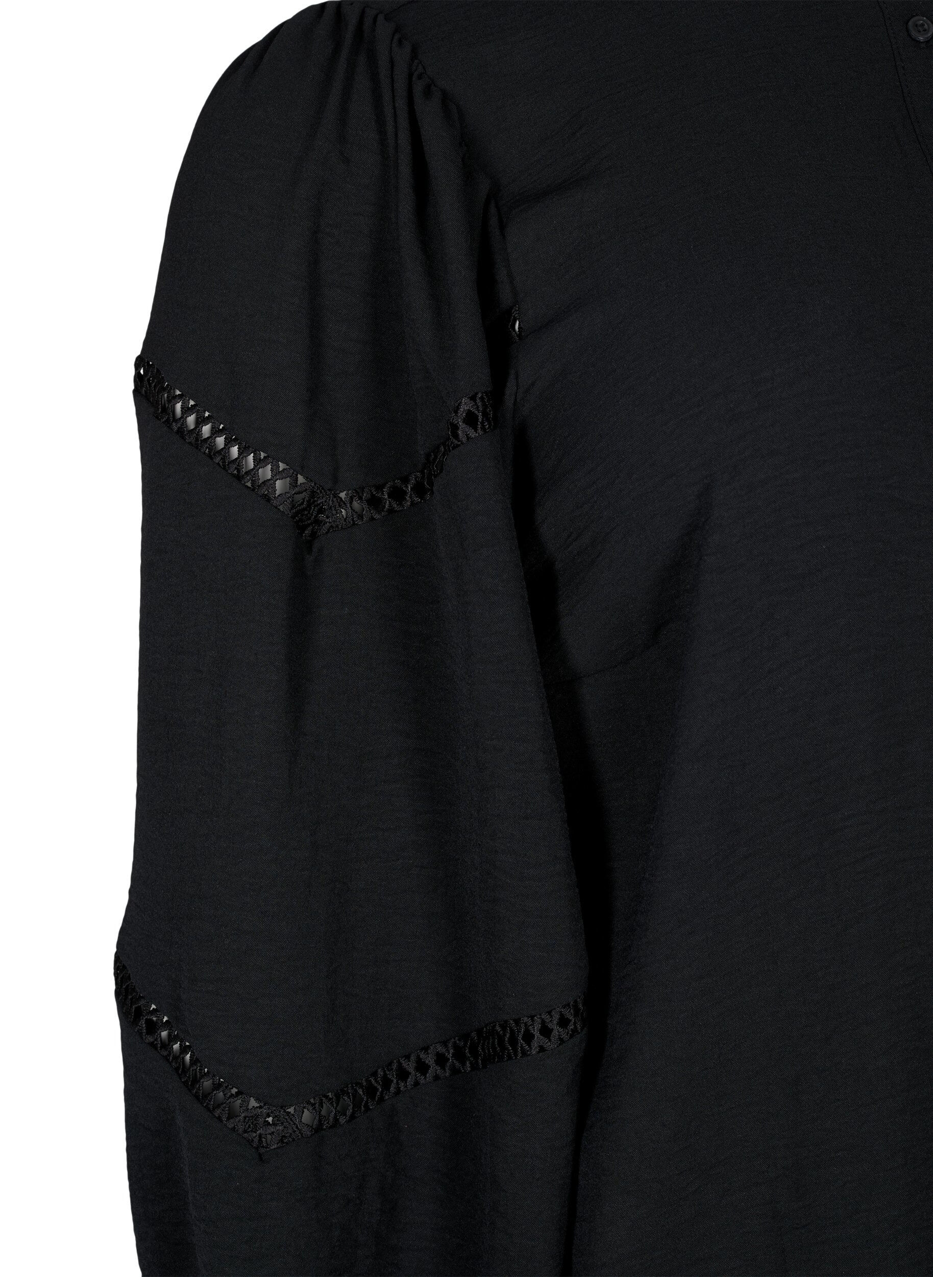 Zizzi Blus med virkade detaljer, Black, Packshot image number 3