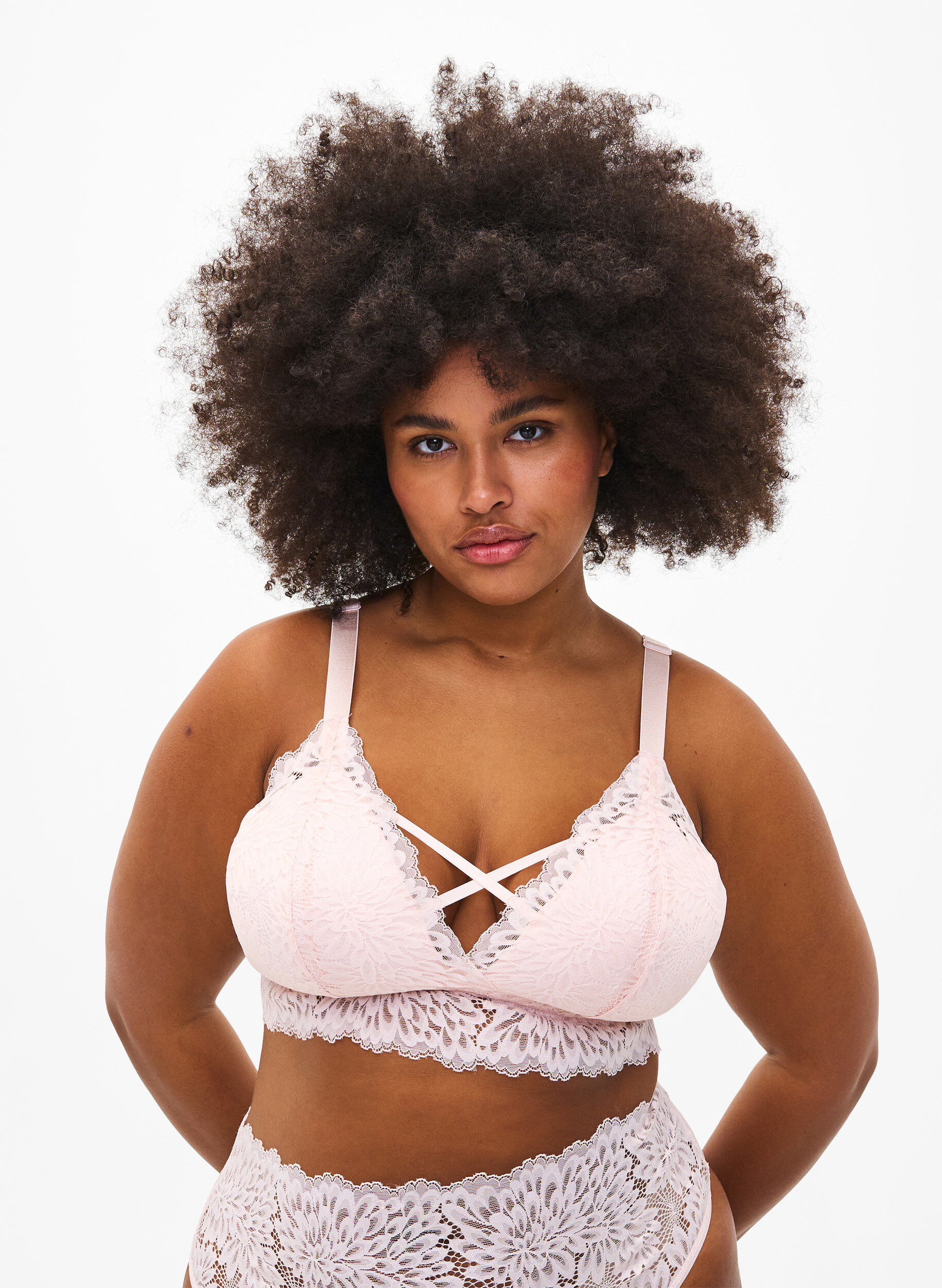 Zizzi Bralette med sn&ouml;rdetalj och mjuk vaddering, Peach Blush, Model image number 0