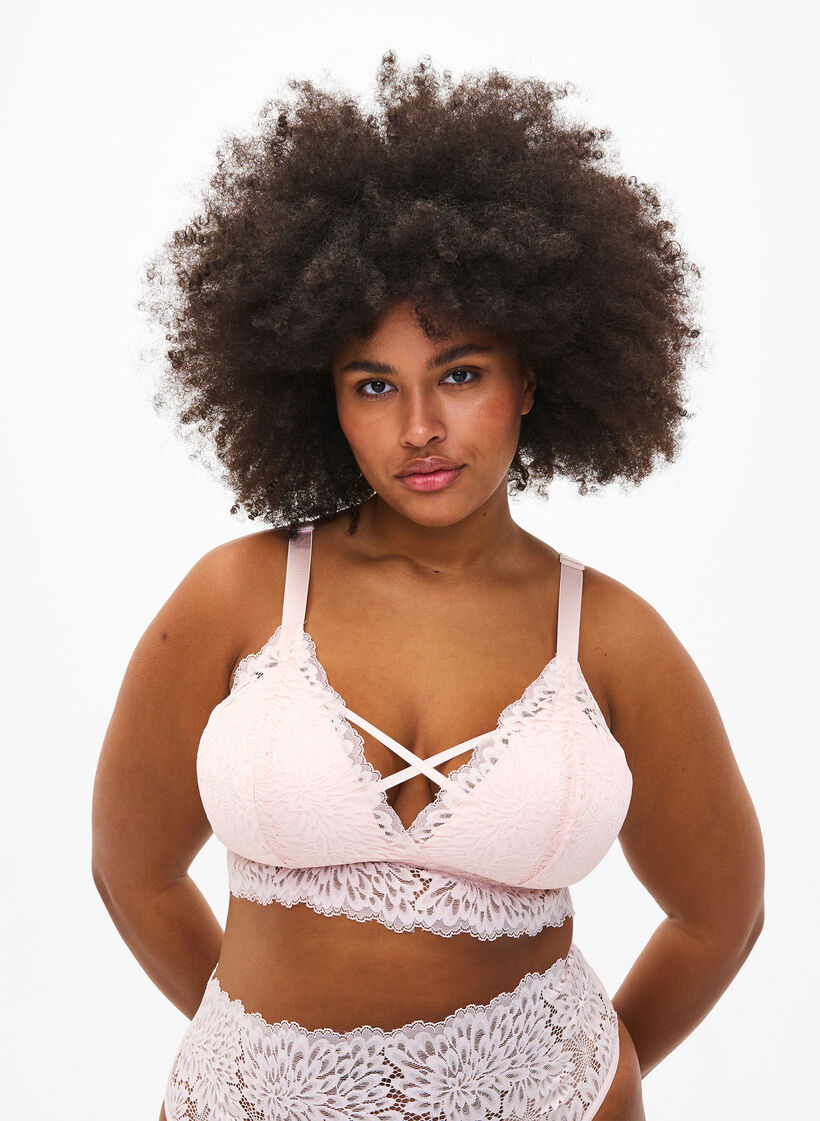 Bralette med snördetalj och mjuk vaddering, Peach Blush, Model image number 0