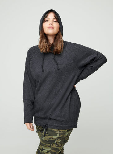 Sweatshirt med justerbar nederdel, Black Mel., Model image number 0