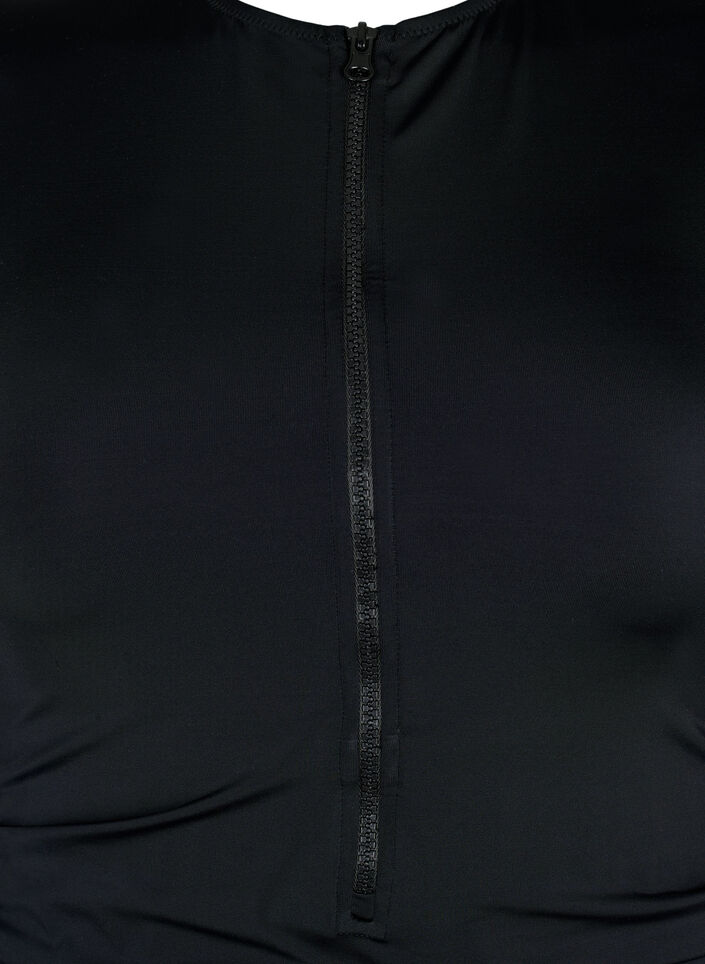 Baddräkt med dragkedja och korta ärmar, Black, Packshot image number 2