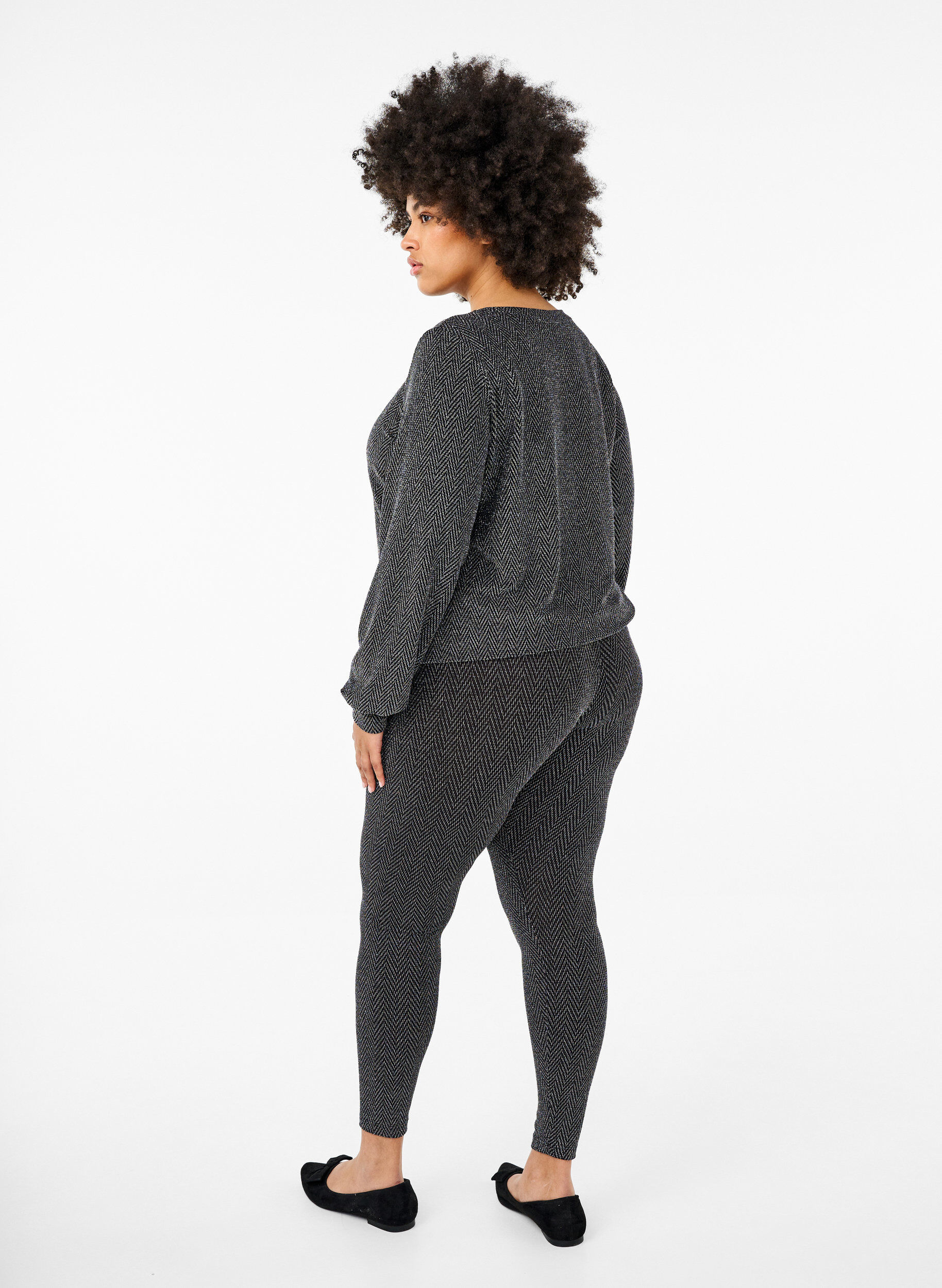 Zizzi Leggings med glitterm&ouml;nster, Silver ZigZagShimmer, Model image number 1