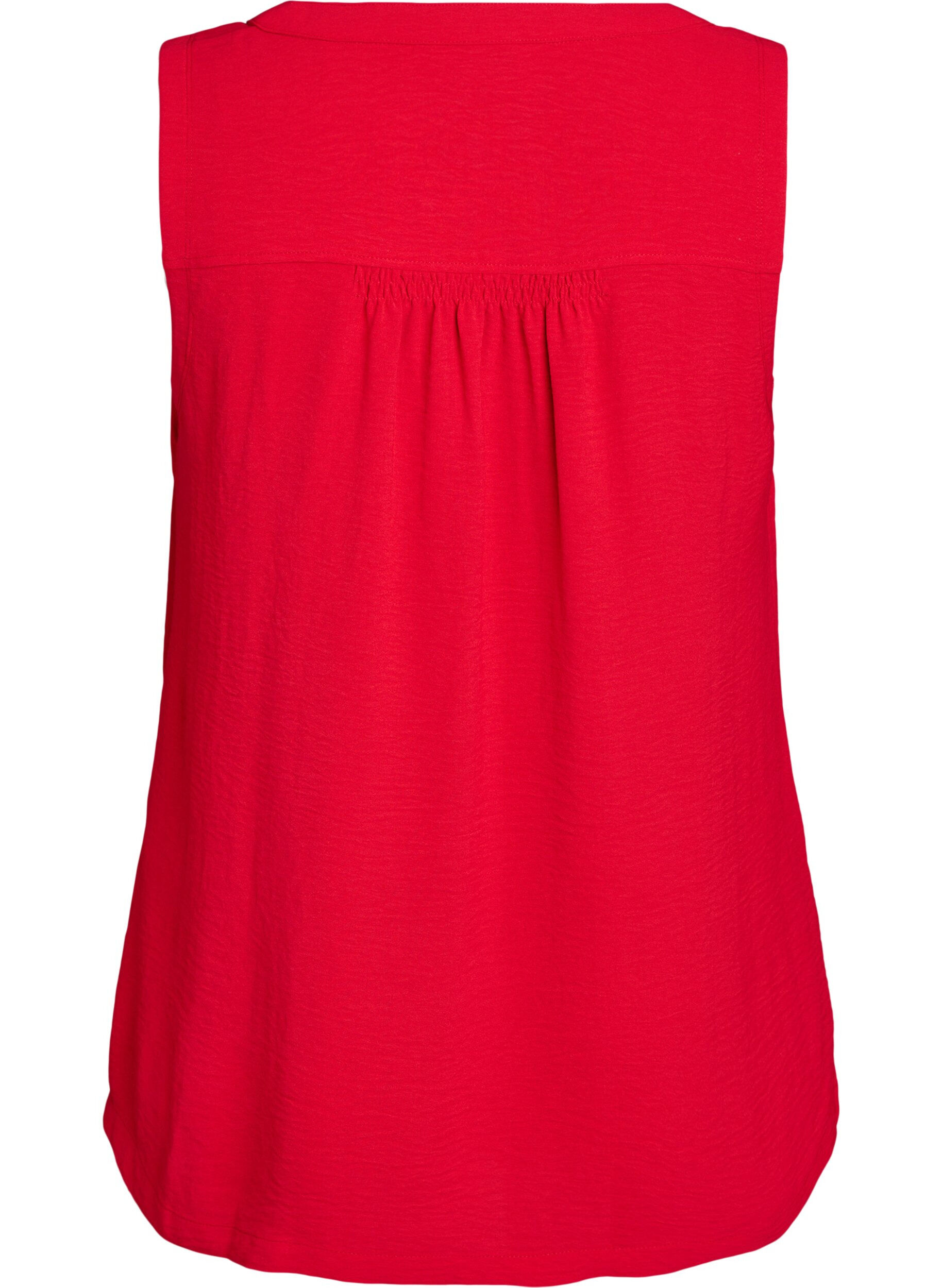 Zizzi&Auml;rml&ouml;s topp med rynkdetaljer, R&ouml;d, Packshot image number 1