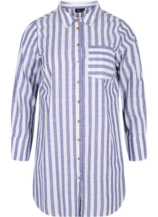 Randig lång skjorta i bomull, Blue Y/D, Packshot image number 0