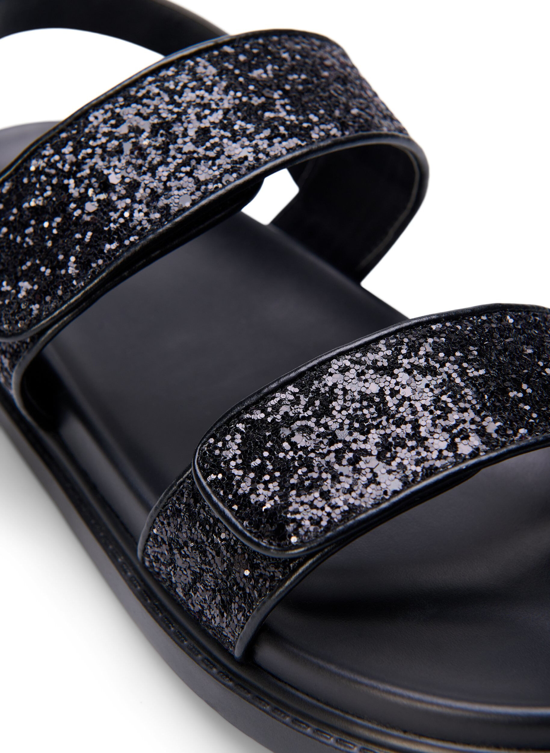Zizzi Wide fit - Glittersandal med kardborrekn&auml;ppning, Svart, Packshot image number 3