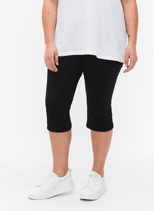 FLASH - Slim fit capribyxor i jeans med hög midja , Black, Model image number 2