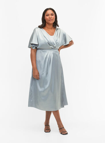 Maxiklänning med omlott och korta ärmar, Silver Blue, Model image number 0