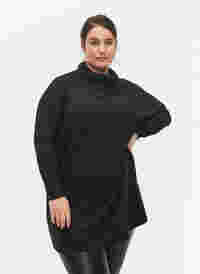 Tunika med långa ärmar och hög krage, Black, Model