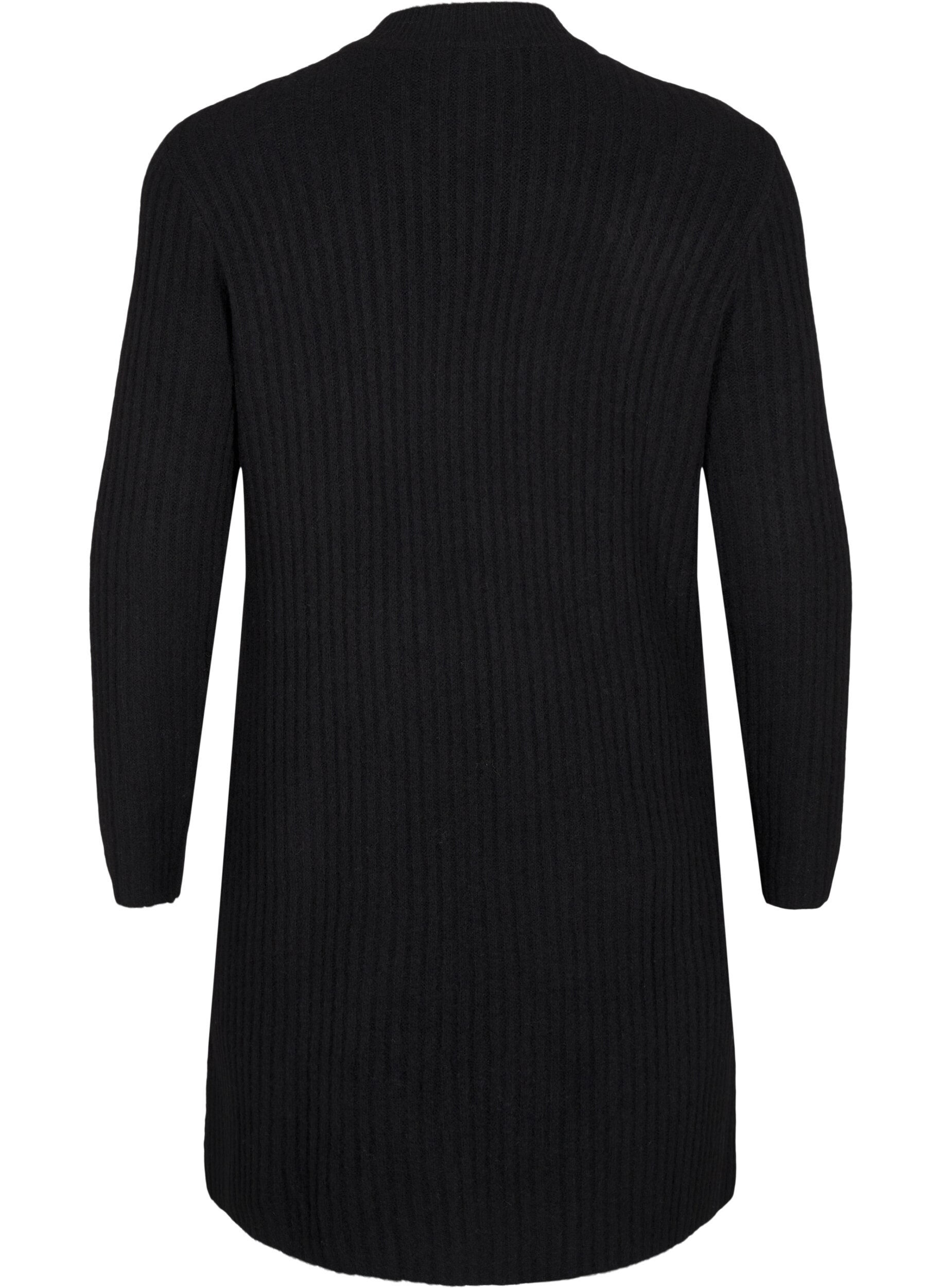 Zizzi Kort, ribbad kl&auml;nning med rund halsringning, Black, Packshot image number 1