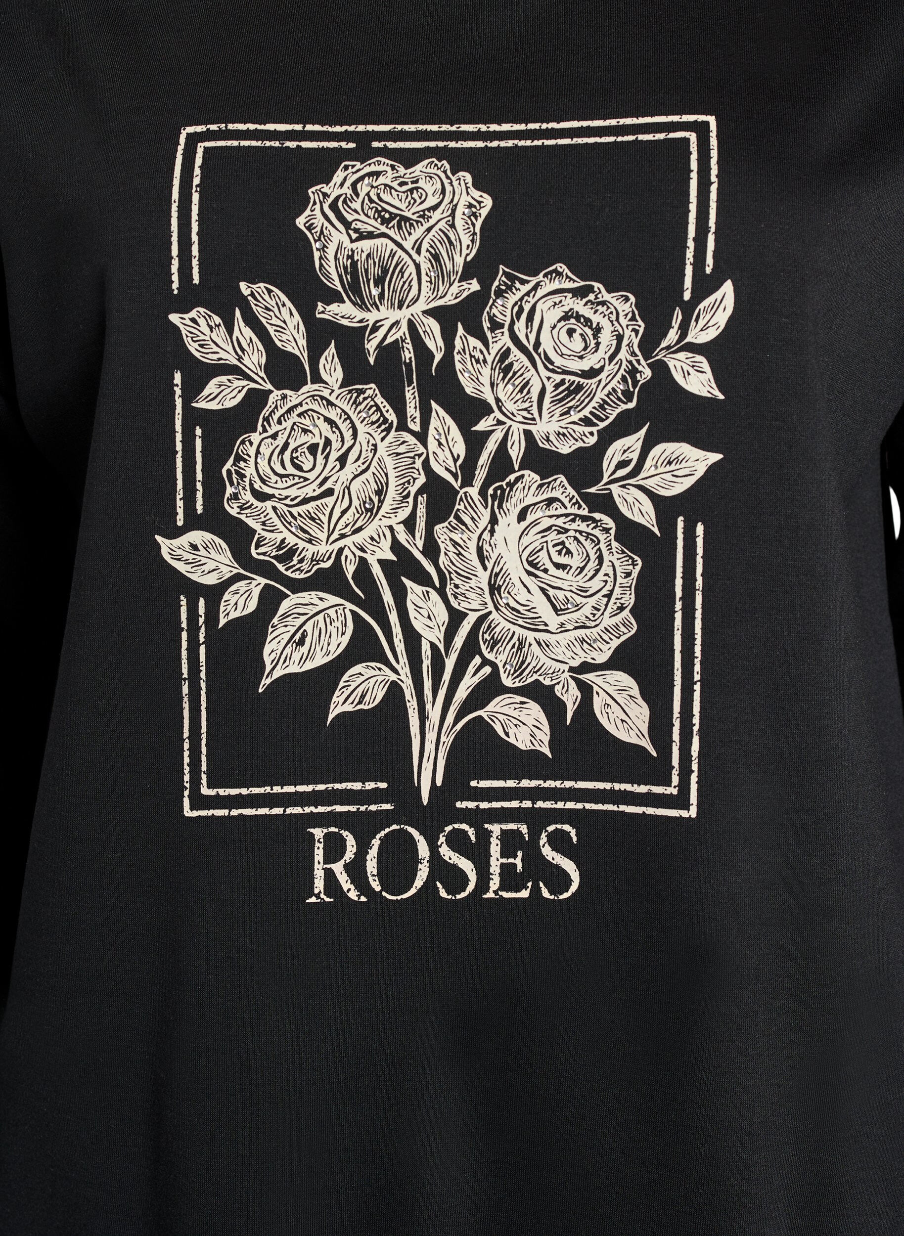 ZizziSweatshirt med rosentryck och strass, Svart, Packshot image number 2
