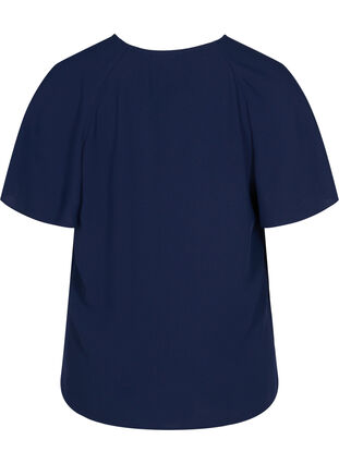 Kortärmad blus med rund halsringning, Navy Blazer, Packshot image number 1